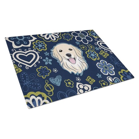 Carolines Treasures Blue Flowers Golden Retriever Glass Cutting Board Large BB5056LCB